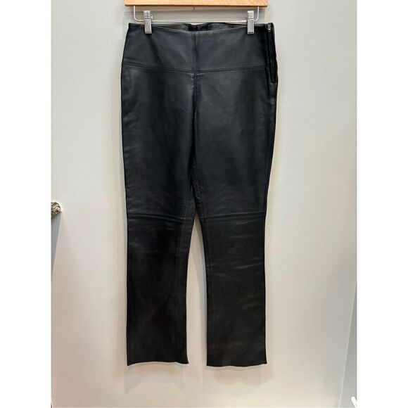 Express 1/2 EUC black lined soft leather pants boot cut side zip waist closure N - Picture 1 of 6